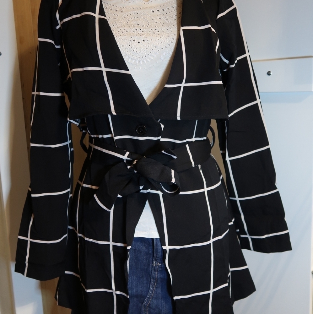 Plaid Waterfall Jacket Tie Front Open Cardigan Boutique NWT - Picture 8 of 10